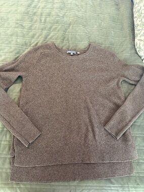 Vince Taupe Layered-Hem Crewneck Sweater